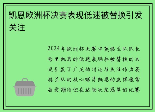 凯恩欧洲杯决赛表现低迷被替换引发关注
